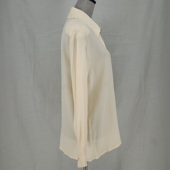 Laurel Escada Top Womens 6 Ivory Silk Blouse Embroidered Shoulder Pads Vintage - Picture 11 of 16